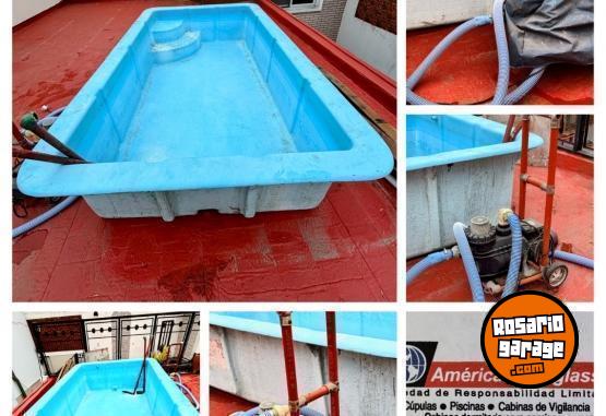 Hogar - Pileta fibra de vidrio Amrica  Fiberglass + bomba de limpieza + recipiente pastilla cloro - En Venta