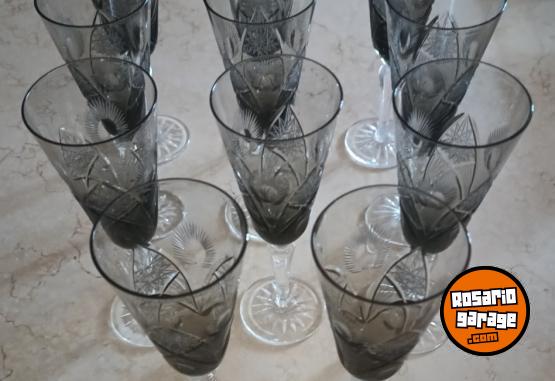 Hogar - 11 copas vintage cristal tallado color humo - En Venta