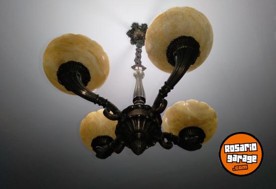 Hogar - Araña antigua de bronce y alabastro - En Venta