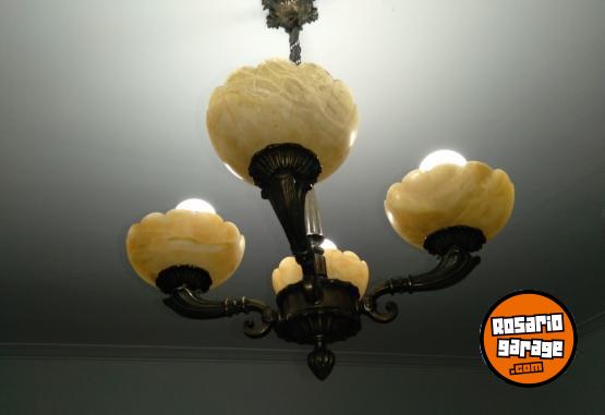 Hogar - Araña antigua de bronce y alabastro - En Venta