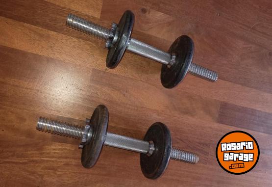 Deportes - Excelente Par de Mancuernas Cromadas Macizas con Topes a Rosca Marca MIR de 40 Cm Premium y 4 Discos de Fundici�n - En Venta