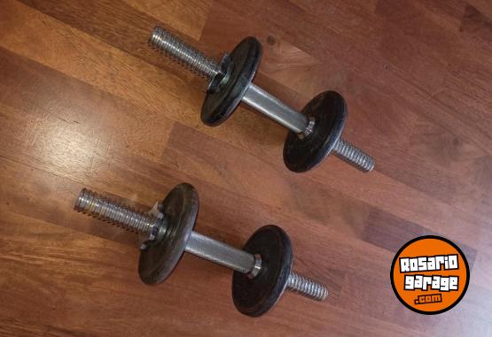 Deportes - Excelente Par de Mancuernas Cromadas Macizas con Topes a Rosca Marca MIR de 40 Cm Premium y 4 Discos de Fundici�n - En Venta