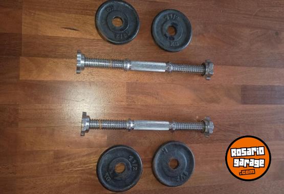 Deportes - Excelente Par de Mancuernas Cromadas Macizas con Topes a Rosca Marca MIR de 40 Cm Premium y 4 Discos de Fundici�n - En Venta