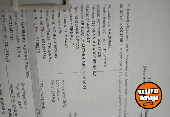 Autos - Renault Clio 2012 Nafta 105000Km - En Venta