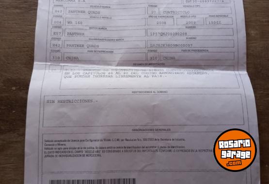 Cuatris y UTVs - Panther WR 150 cc 2009  111111Km - En Venta