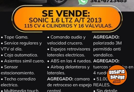 Autos - Chevrolet Sonic LTZ 2013 GNC 51000Km - En Venta
