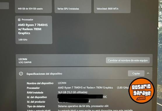 Informática - Lenovo LOQ 15" | Ryzen 7 7840HS | RTX 4050 | 1TB | 144hz - Impecable - En Venta