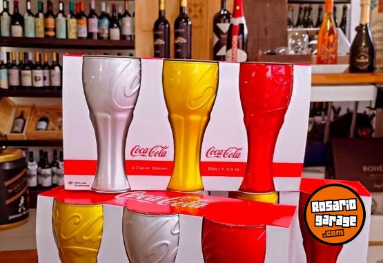 Hogar - Set x 3 Vasos de Vidrio Coca Cola Metalizados Mundial - En Venta