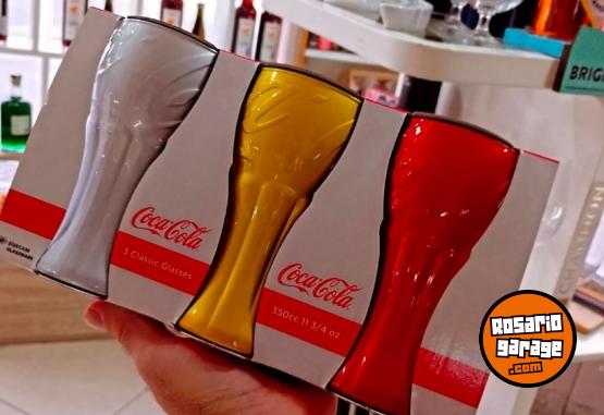 Hogar - Set x 3 Vasos de Vidrio Coca Cola Metalizados Mundial - En Venta