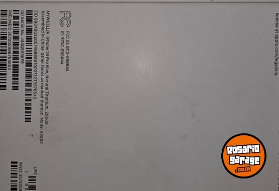 Telefonía - Cel. Iphone 16 Pro Max 256 gb.(aun en caja) - En Venta