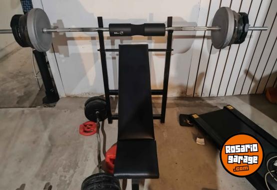 Deportes - Banco de pecho+ barra 2,20+ barra ew con 100kg de peso en discos - En Venta