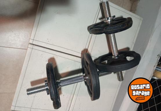 Deportes - Excelente Par de Mancuernas Cromadas Macizas Premium con Rosca y 20 Kg de Discos con Agarre - En Venta