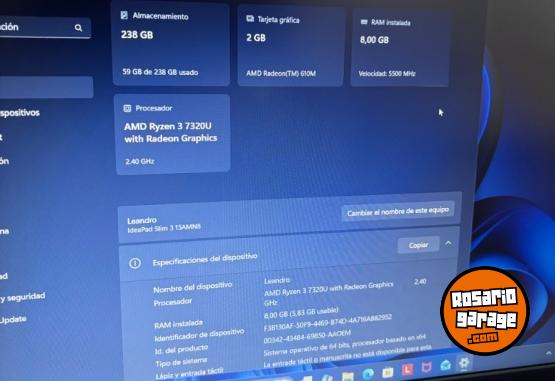 Informática - Notebook Lenovo Ryzen 3 7320u 256 Gb SSD m2 - En Venta