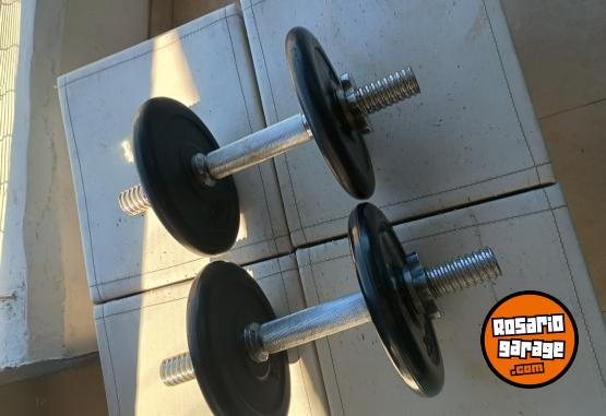 Deportes - Excelente Par de Mancuernas con Rosca Marca MIR XL con 10 Kg de Discos Bumper - En Venta