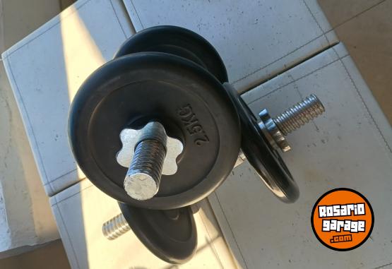 Deportes - Excelente Par de Mancuernas con Rosca Marca MIR XL con 10 Kg de Discos Bumper - En Venta