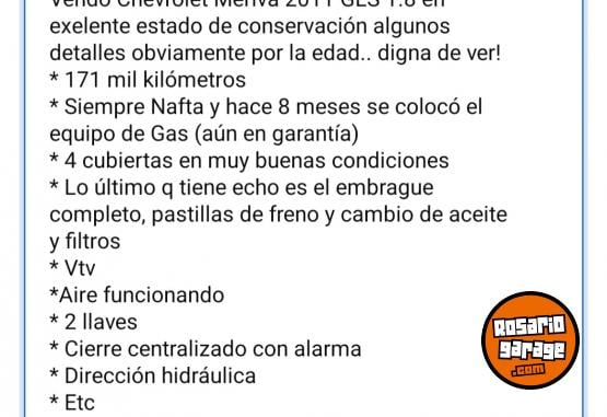 Autos - Chevrolet Meriva GLS 2011 GNC 171000Km - En Venta