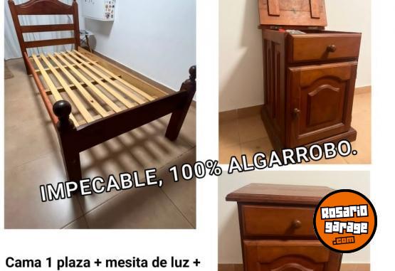Hogar - LEER Cama 1 pza + mesita luz + baile ruta algarrobo macizo sin detalles! - En Venta