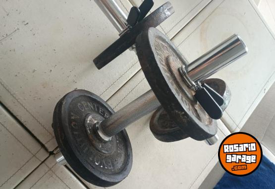 Deportes - Excelente Par de Mancuernas Macizas con Topes y 10 Kg de Discos de Fundición - En Venta