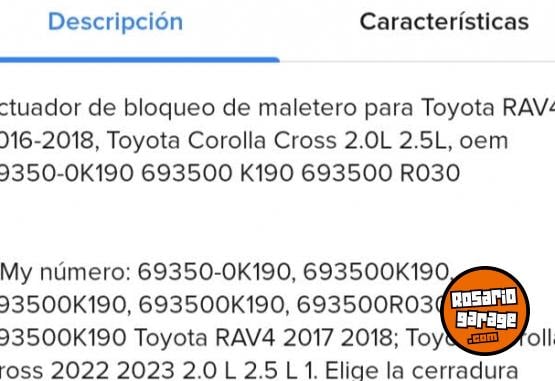 Accesorios para Autos - Cerradura electrica porton trasero toyota Rav Corolla Cross - En Venta