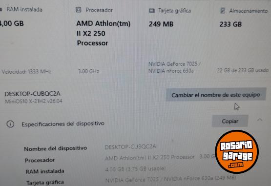 Informática - CPU solo AMD Athlon II x2 3.0ghz, 4gb ram DDR3, disco hdd 250gb - En Venta