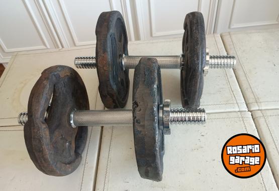 Deportes - Excelente Par de Mancuernas con Rosca Marca MIR XL con 20 Kg de Discos con Agarre - En Venta