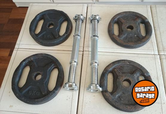 Deportes - Excelente Par de Mancuernas con Rosca Marca MIR XL con 20 Kg de Discos con Agarre - En Venta