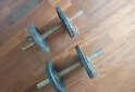 Deportes - Excelente Par de Mancuernas Cromadas y Moleteadas Macizas con Topes y 12 Kg de Discos de Fundición - En Venta